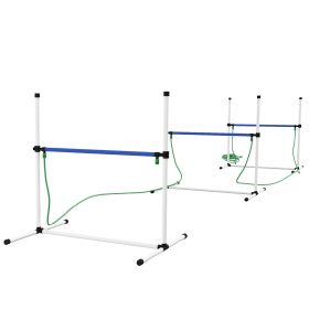 6 Piece Dog Agility Training Equipment Set with 3 Hurdles, Spray Water Tube, Whistle, Carry Bag, White