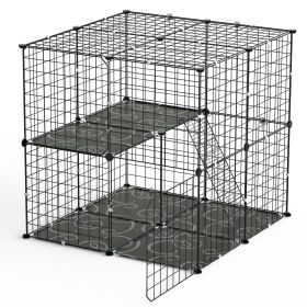 2Tier Cat Cage Playpen Indoor Pet Enclosures Kitten Kennel House Detachable Cat Crate with Climbing Ladder 2 Doors for 1-2 Cats for Ferret Squirr