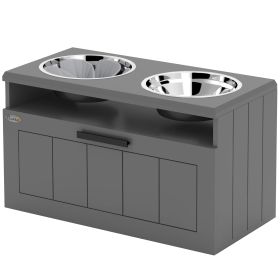 Elevated Dog Bowls, Large Breed Raised Dogs Bowl Stand with 2 Stainless Steel Bowls, Storage Drawer and Slow Feeder Mat (Option: Gray-700x380x210 mm)