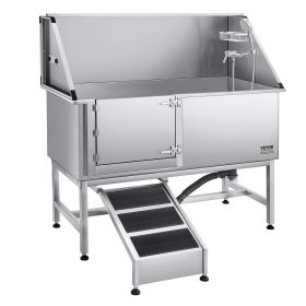 VEVOR Stainless Steel Dog Washing Station, 62 inch Pet Grooming Tub w/ Ramp, PE Water Filter Board (Size/Ramp or Stairs/Door Opening Method: 62 inch/Ramp/Left)